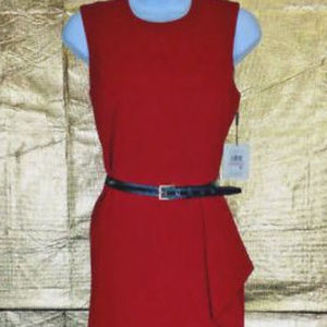 Calvin Klein Red Wine Dress Ruffle Belt Sleeveless